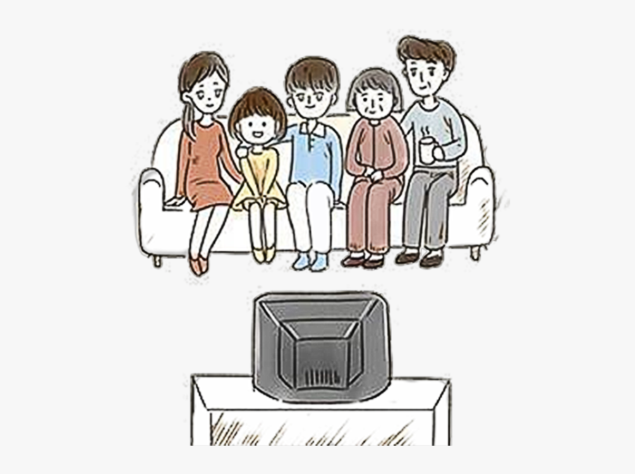 Transparent Watching Tv Clipart - Family Watching Tv Drawing, Transparent Clipart
