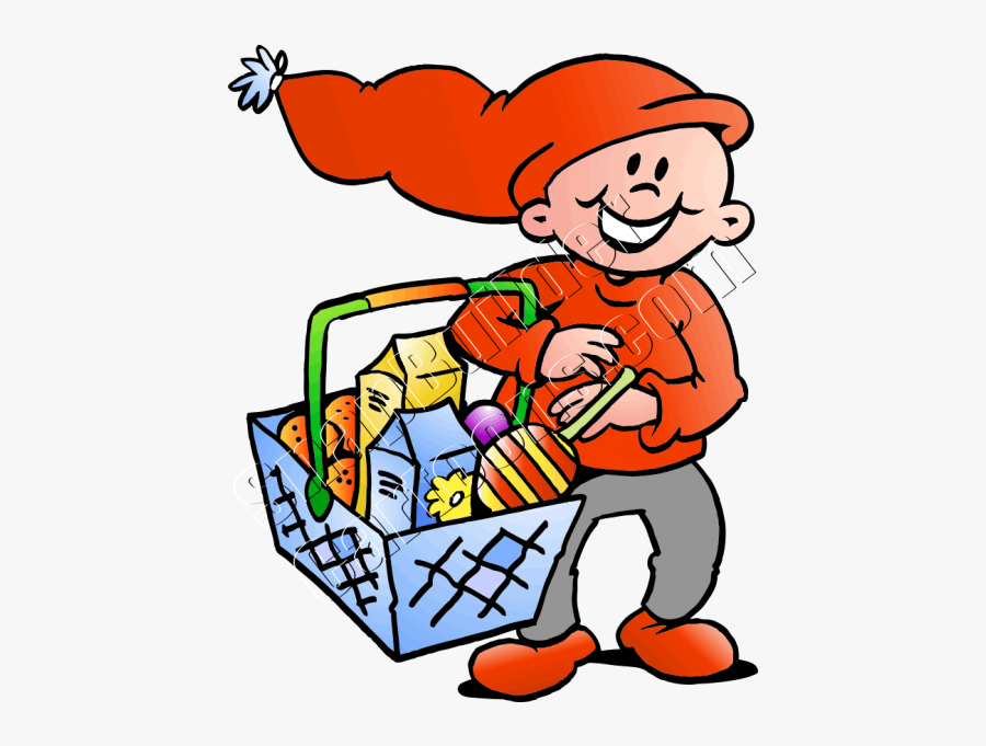 Christmas Elf Food Shopping With Hand Basket - Cartoon, Transparent Clipart
