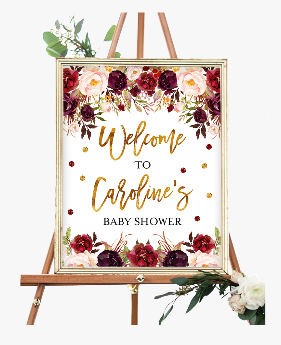 Clip Art And Gold Floral Welcome - Elephant Baby Shower Welcome Sign, Transparent Clipart