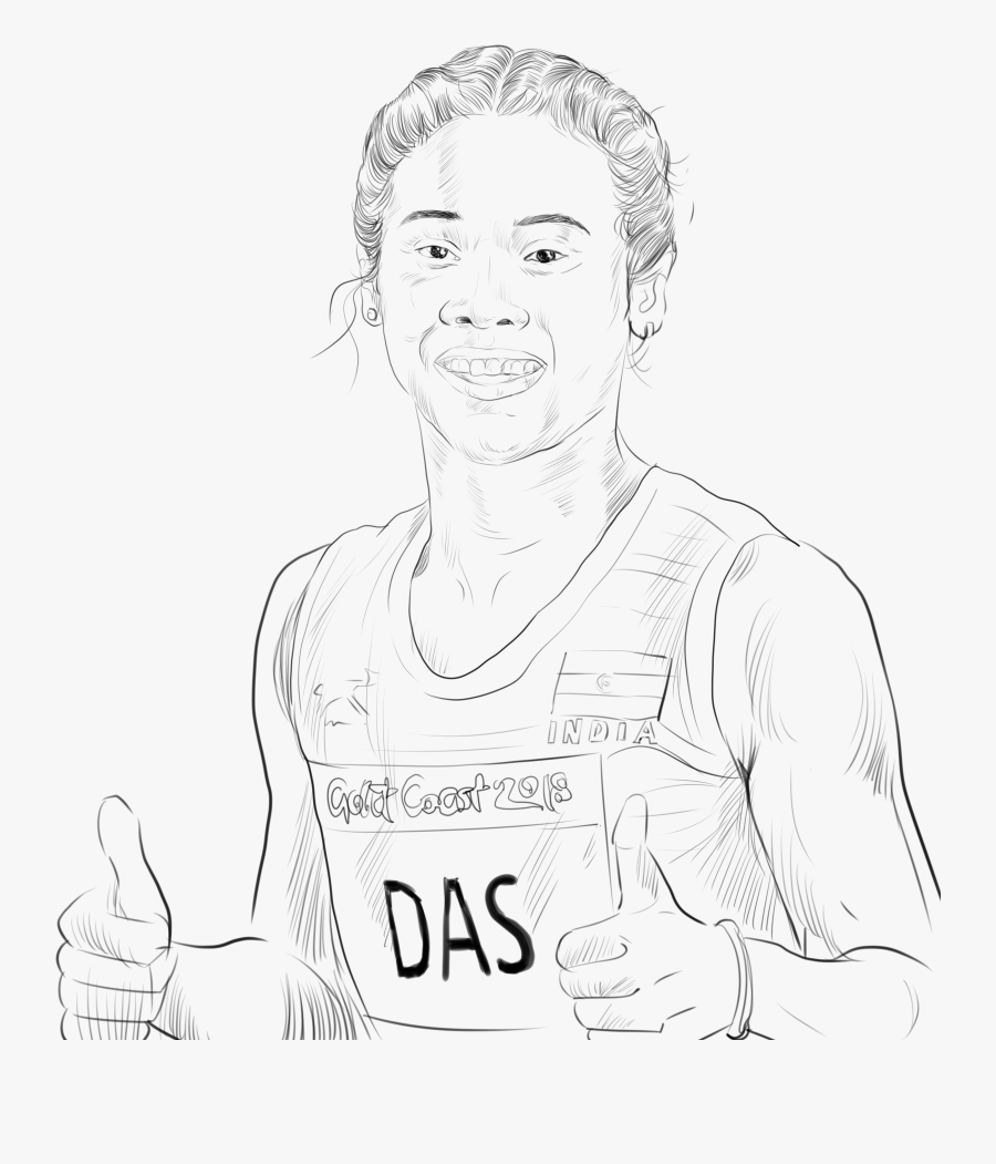 Drawing Hima Das Sketch, Transparent Clipart