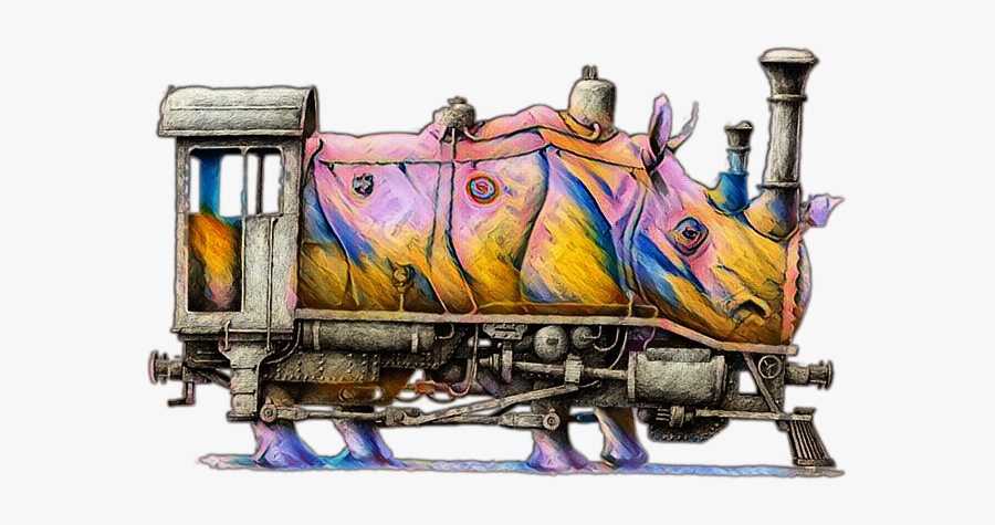 #rhinoceros #rhino #train #surreal #fantasyart #imagination - Rhino Train, Transparent Clipart