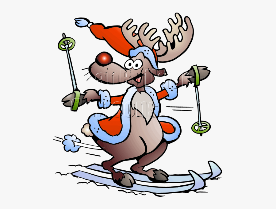 Christmas Reindeer Clip Art - Rentier Auf Ski, Transparent Clipart