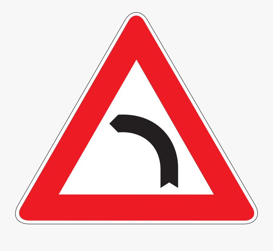 Danger Sign Clip Art - Left Curve Road Sign, Transparent Clipart