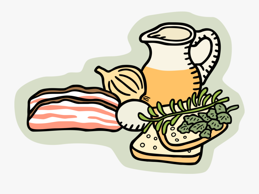 Vector Illustration Of Salad Ingredients With Bacon, - Speisen Clipart, Transparent Clipart