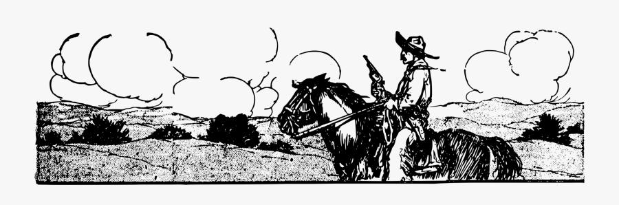 On A With Gun - Black And White Cowboy Scene, Transparent Clipart