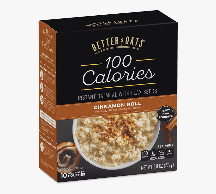 Better Oats 100 Calories Cinnamon Roll Instant Oatmeal - 100 Calorie Oatmeal, Transparent Clipart