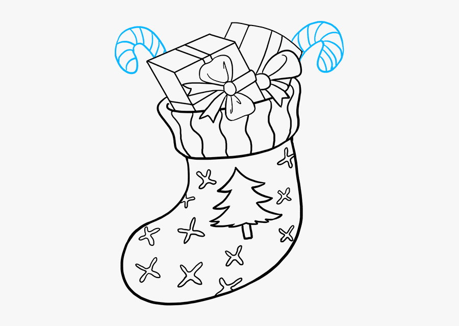 How To Draw Christmas Stocking - Line Art, Transparent Clipart