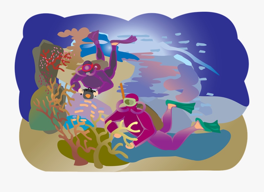 Sketch, Divers, Snorkeling, Underwater, Water, Sea - Illustration, Transparent Clipart