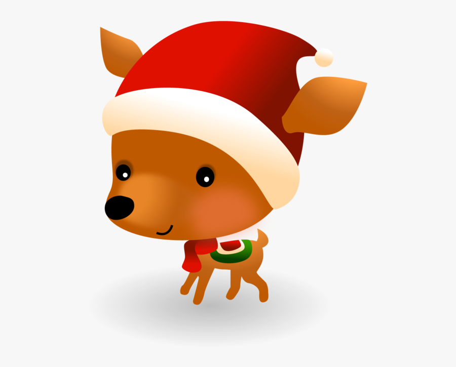 Baby Reindeer With A Santa Hat - Cartoon, Transparent Clipart