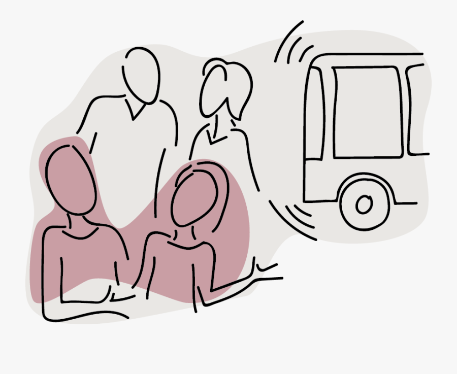 Illustration Of People Talking With A Bus Passing Behind, Transparent Clipart