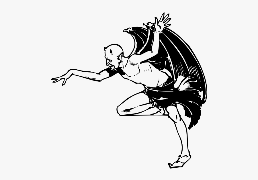 Devil Posing Black White Line Art 555px - Black And White Devil, Transparent Clipart