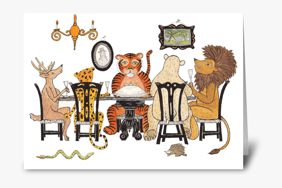 Dinner Party Greeting Card - Animals At A Dinner Party, Transparent Clipart