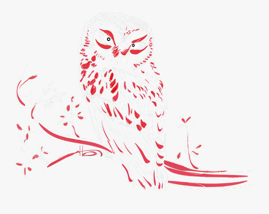 #owl #eagle Owl #red #white #fantastic #tree #branch - Drawing, Transparent Clipart