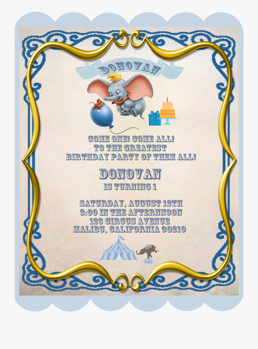 Dumbo Birthday Party Invitation, Transparent Clipart
