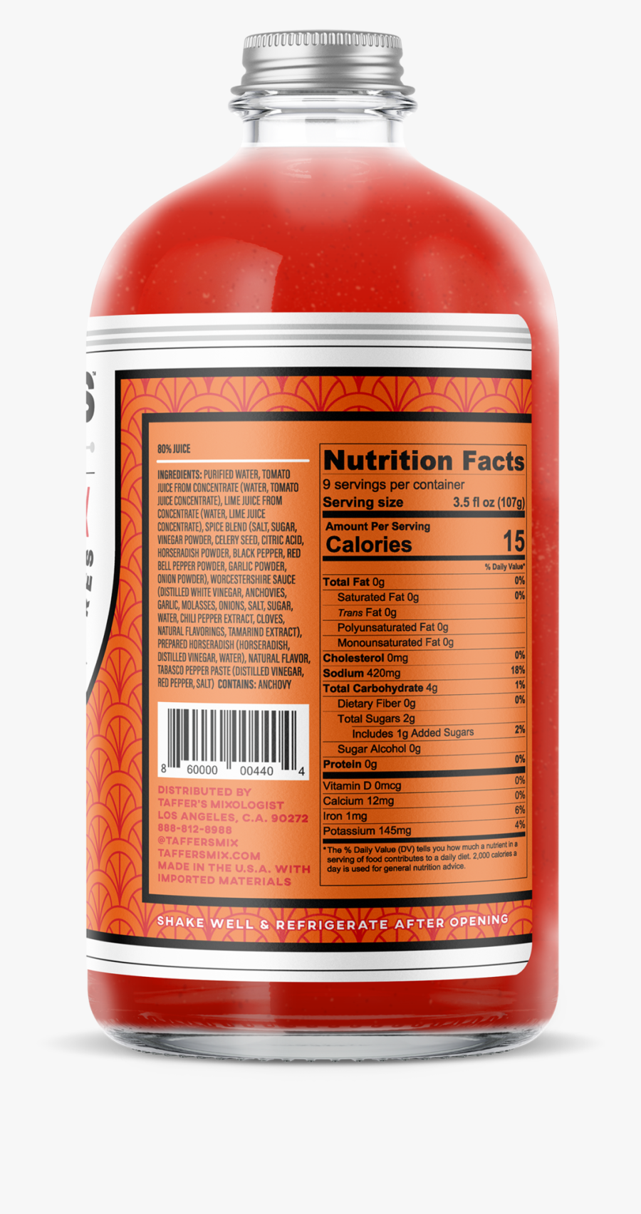 Bloody Mary Mix - Taffer's Nutrition Info, Transparent Clipart
