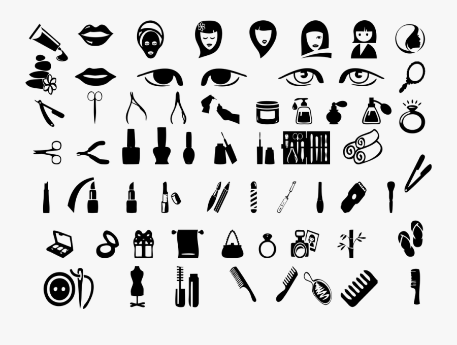 Beauty Icons, Make Up, Hair Brush, Fingernail Polish, Transparent Clipart
