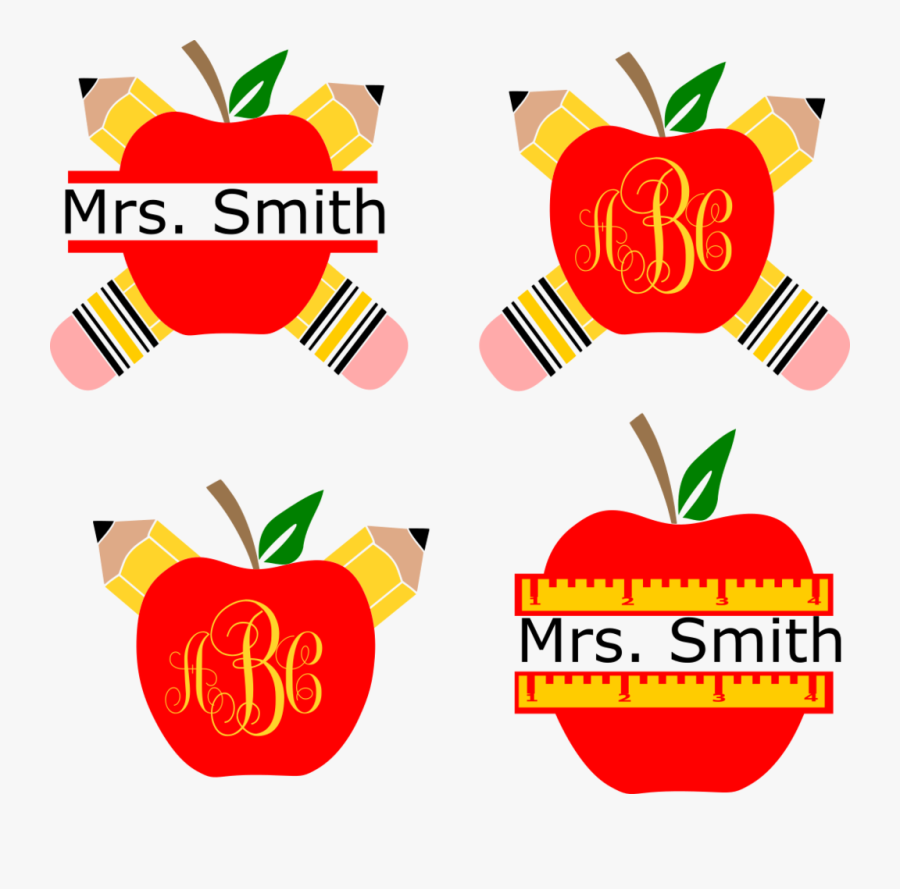 Pencil Apple Monogram Frames - Apple Teacher Monogram Svg Free, Transparent Clipart