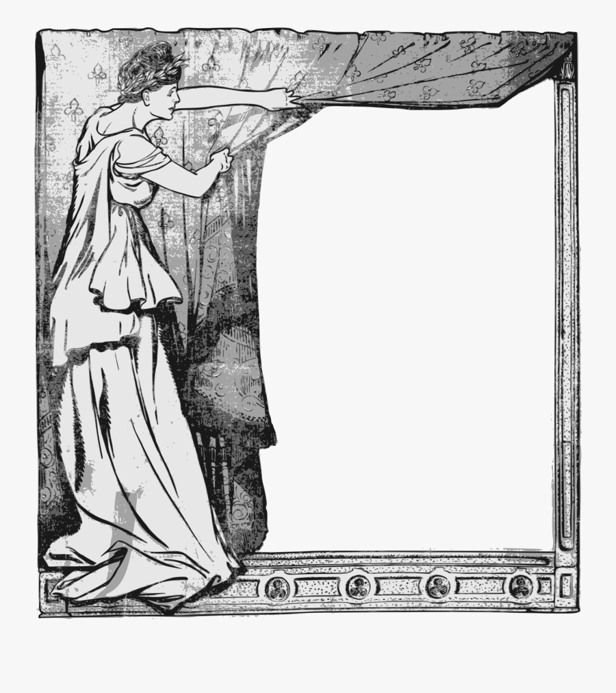 Lady Curtain Frame Clip Arts - Clipart Vintage Frames, Transparent Clipart