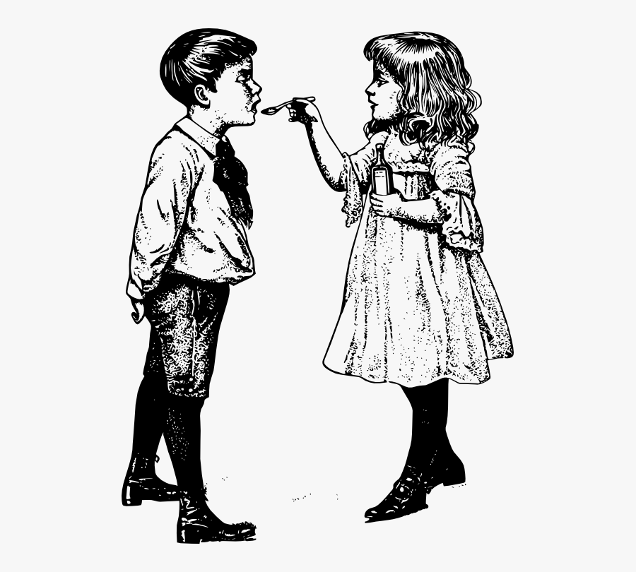 Coughmedicine Children Black White Line Art 555px - Taking Medicine Clipart Black And White, Transparent Clipart