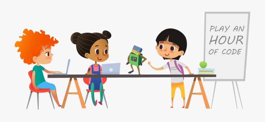 Cartoon Image Of Students Playing Robogarden Hour Of - Girls In Classes With Her Classmates, Transparent Clipart