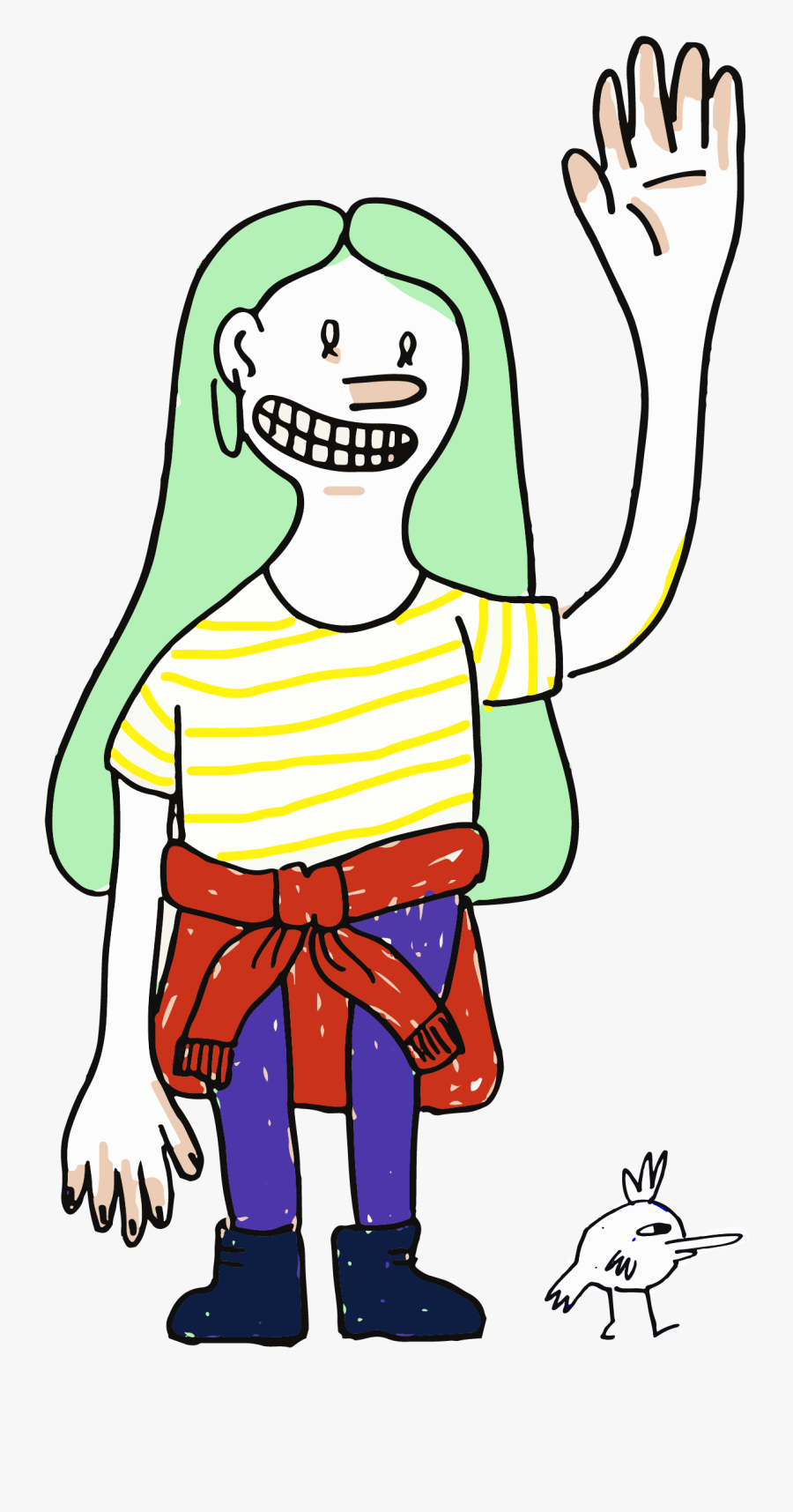 A Nice Person Waving And A Little Bird At Their Feet - Person Waving Cartoon, Transparent Clipart