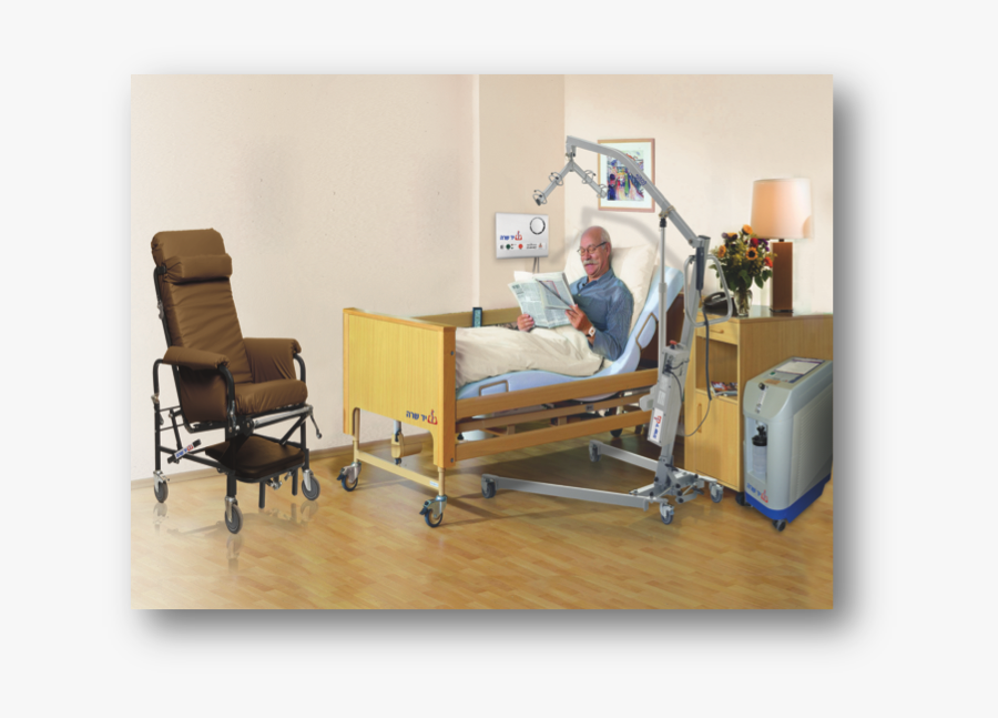 A Man Is Sitting Reading In A Hospital-style Bed With - Seniorenbett, Transparent Clipart