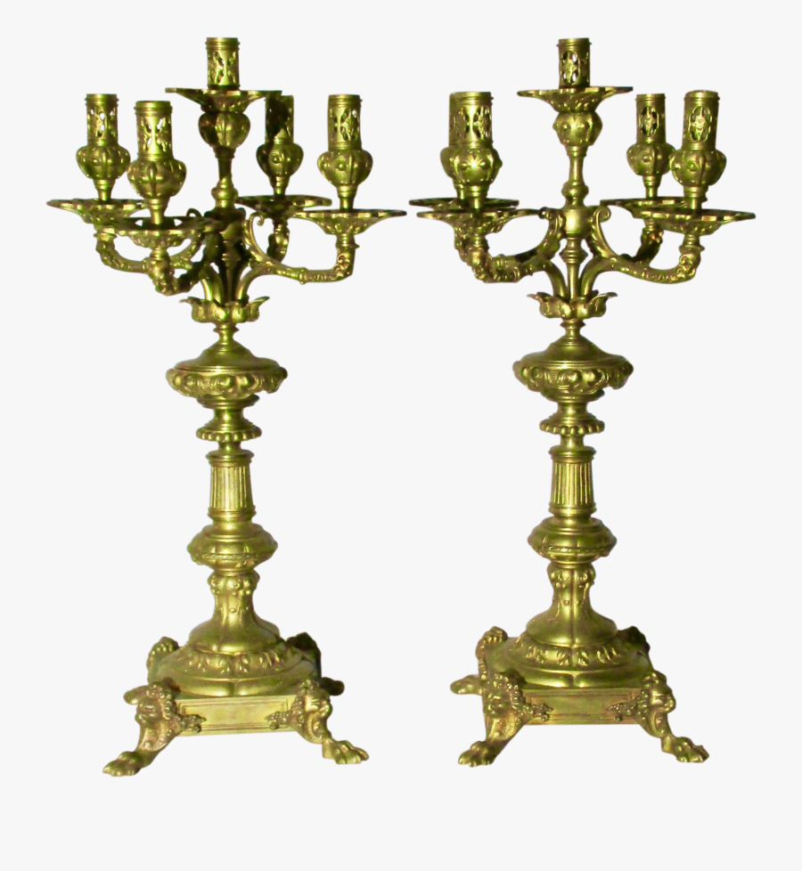 Gothic Candles Png Candelabra - Brass, Transparent Clipart