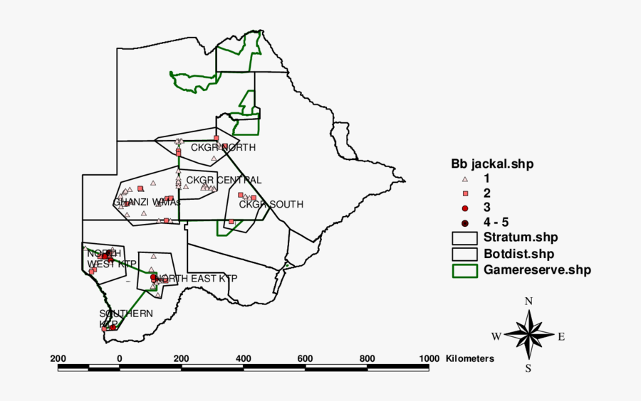 Black Backed Jackal Spoor Sightings In The Southern - Map, Transparent Clipart