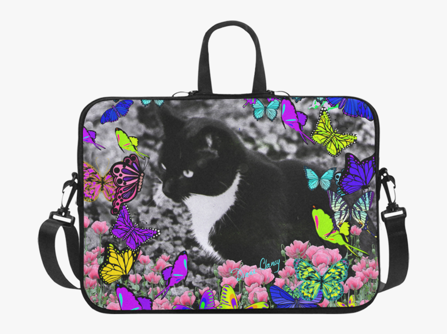Freckles In Butterflies Ii Black White Tuxedo Cat Laptop - Laptop, Transparent Clipart
