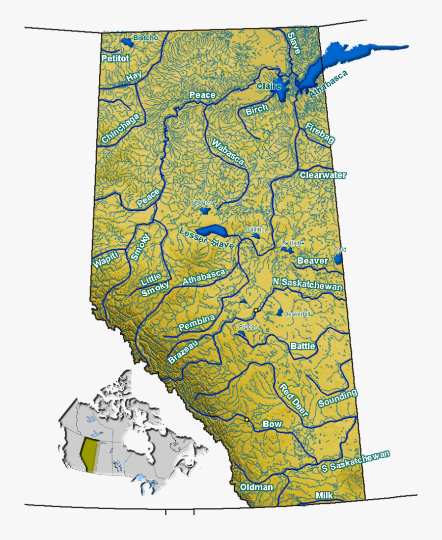 Transparent Lake Water Clipart - Map Of Alberta Lakes And Rivers, Transparent Clipart