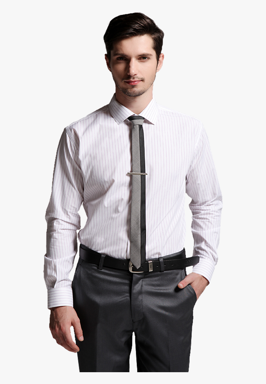 White Full Shirt With Pink Strip & Stylish Tie Png - Man In Shirt Png, Transparent Clipart