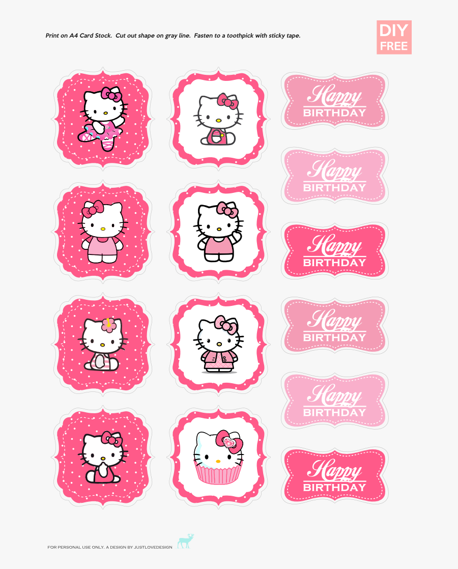 Printable Hello Kitty Birthday Party Ideas - Hello Kitty Toppers For Cupcakes, Transparent Clipart