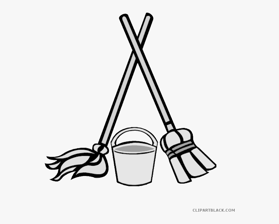 Mop Clipart Black And White - Mop And Broom Cartoon, Transparent Clipart