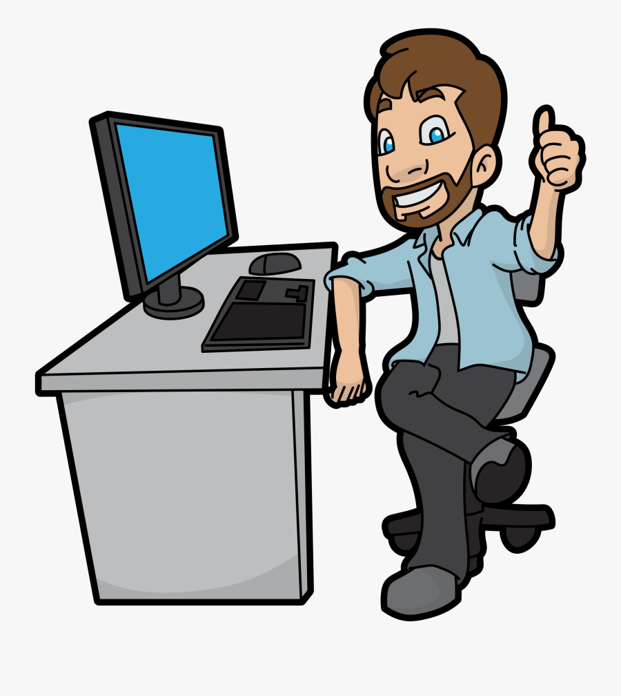 Clip Art Man At Computer Cartoon - Cartoon Using Computer Png, Transparent Clipart