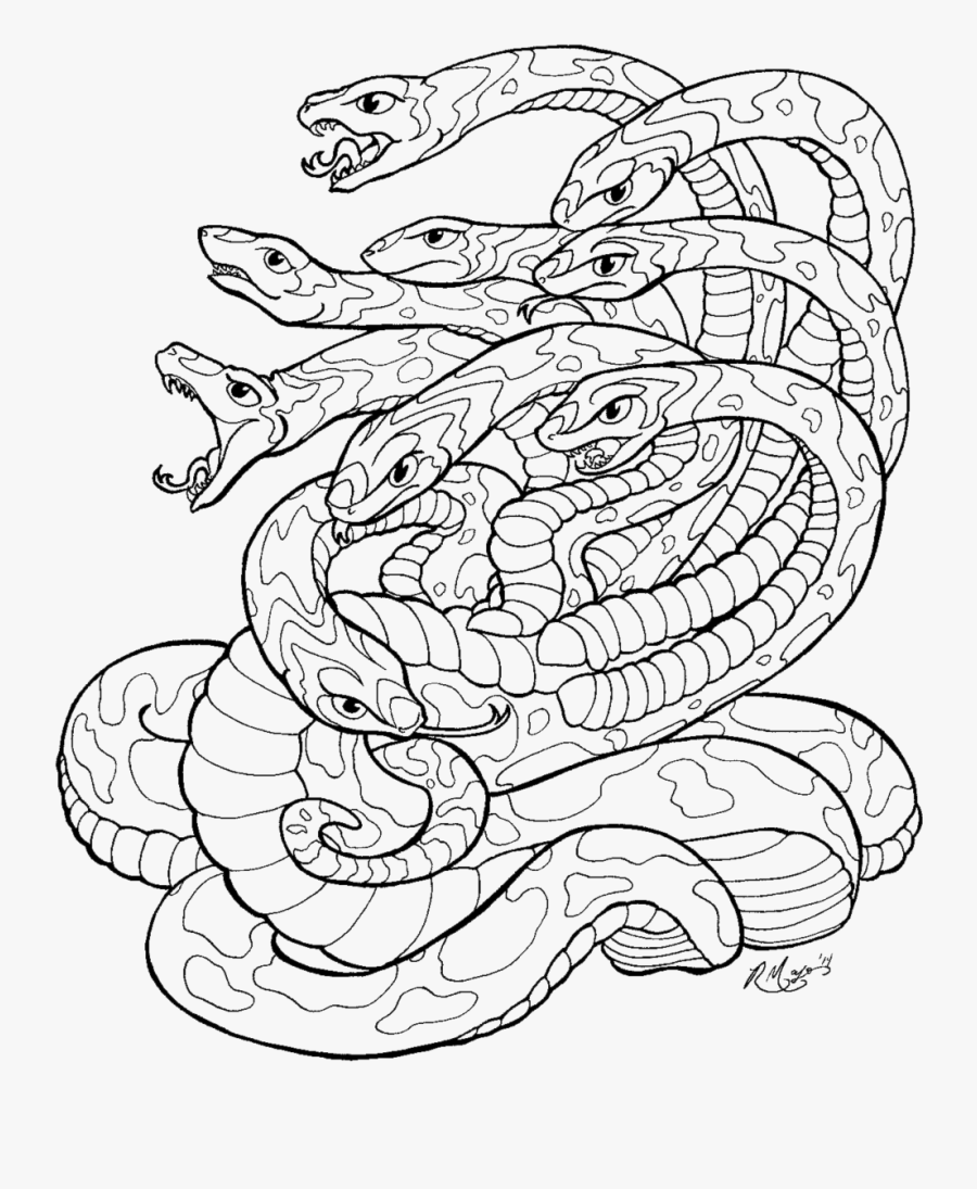 Hydra Three Headed Dragon Coloring Page, Printable - Hydra Drawing Transparent, Transparent Clipart