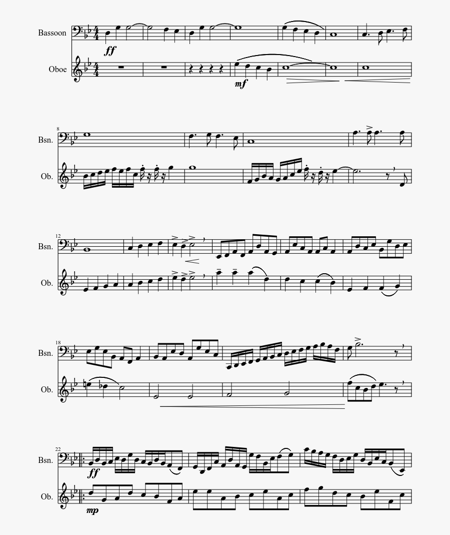 Bassoon And Oboe Duet - Bassoon Oboe Duet Pdf, Transparent Clipart
