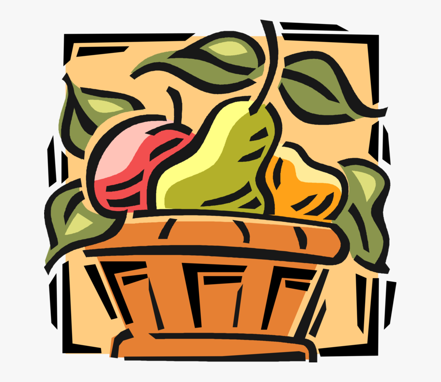 Vector Illustration Of Fruit Basket With Pear, Apple, Transparent Clipart