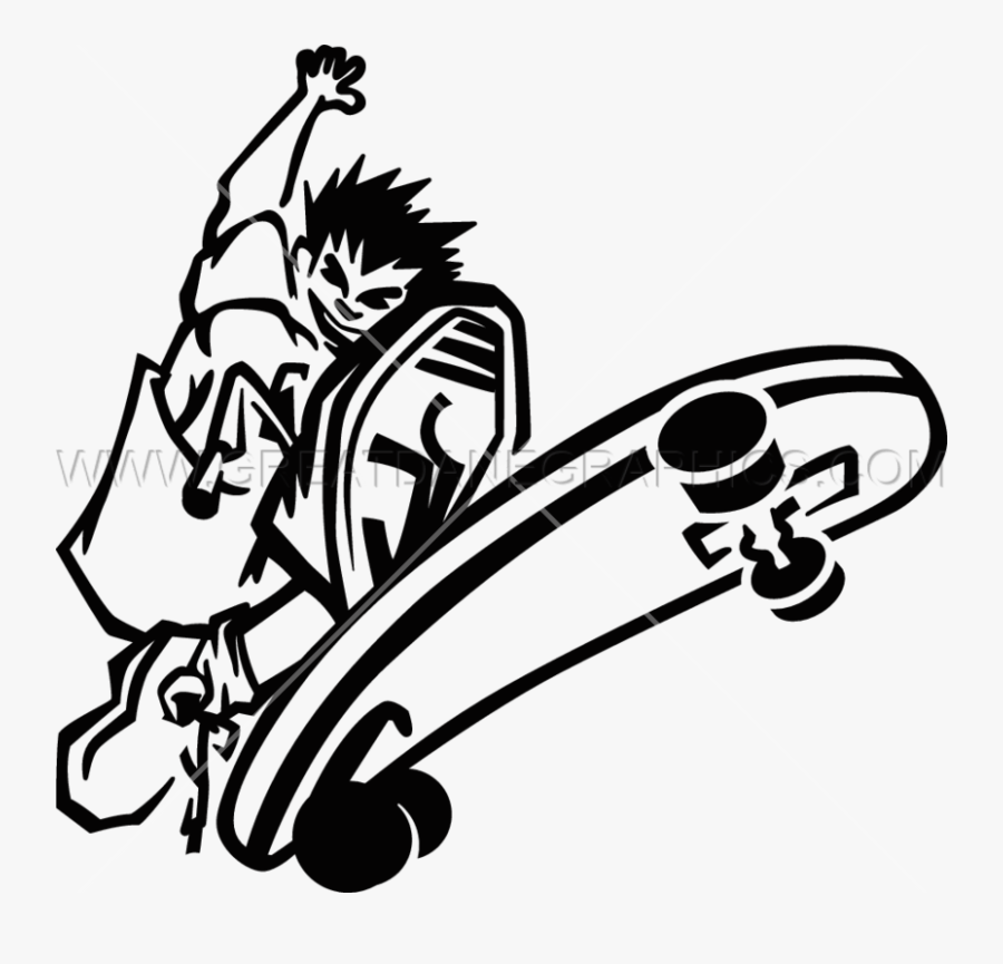 Board Flip Production Ready - Skateboarding Flip Drawing Black And White, Transparent Clipart