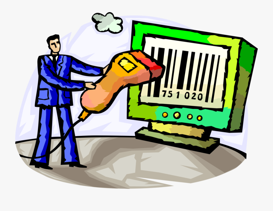 Vector Illustration Of Businessman With Hand Scanner, Transparent Clipart