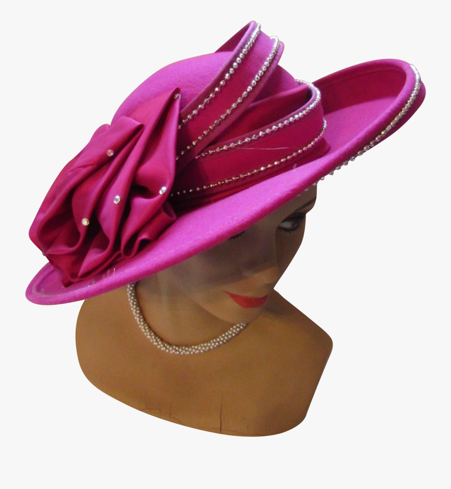 Fantastic Wide Brim Church Or Derby Hat In Fuchsia - Velvet, Transparent Clipart