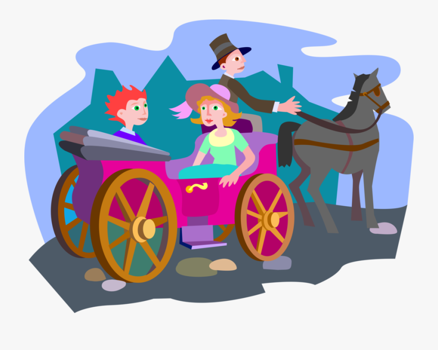 Vector Illustration Of Romantic Ride In Horse And Carriage - Horse And Carriage Clip Art, Transparent Clipart