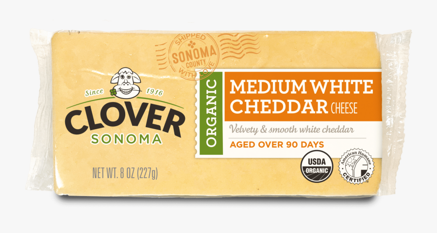 Organic Medium White Cheddar Cheese 8oz Block - Food, Transparent Clipart