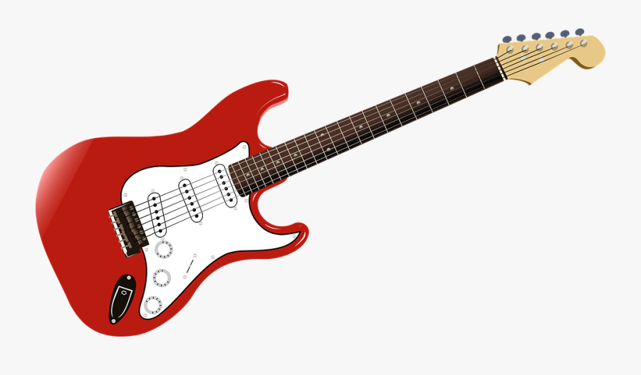 Red Electric Guitar Drawing, Transparent Clipart