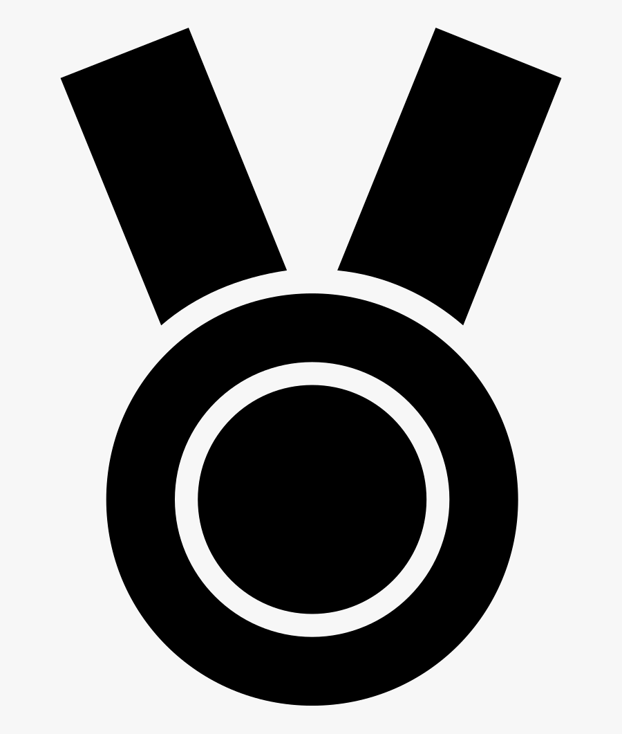 Medal Black Circular Sportive Object Symbol With Ribbon - Icon, Transparent Clipart
