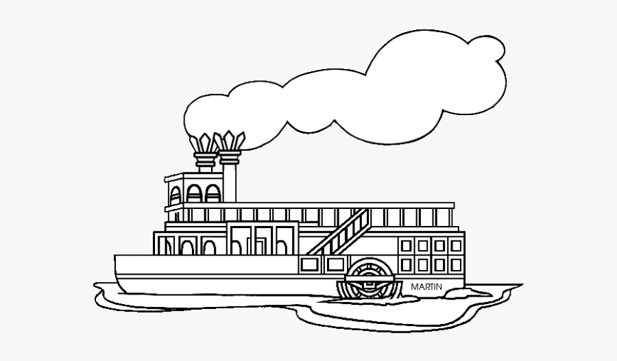 Ferry Clipart Black And White - Mississippi Riverboat Coloring Page, Transparent Clipart