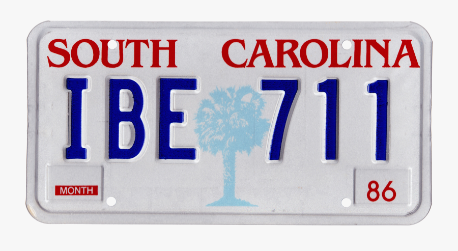 Transparent License Plate Png - Sc License Plate 1986, Transparent Clipart