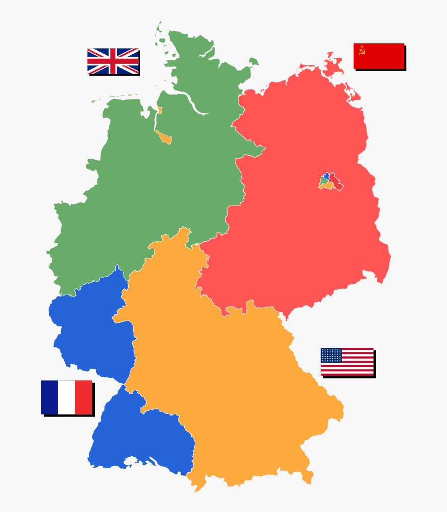 Map Of Partitioned Germany Showing The Nations In Control - East And West Germany, Transparent Clipart