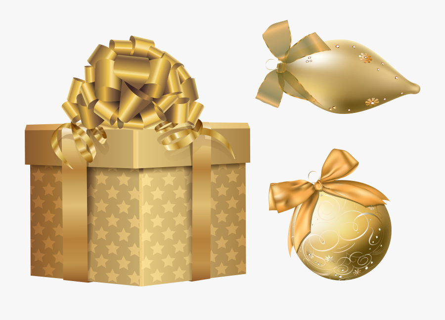 Christmas Gold Gift Box Png, Transparent Clipart