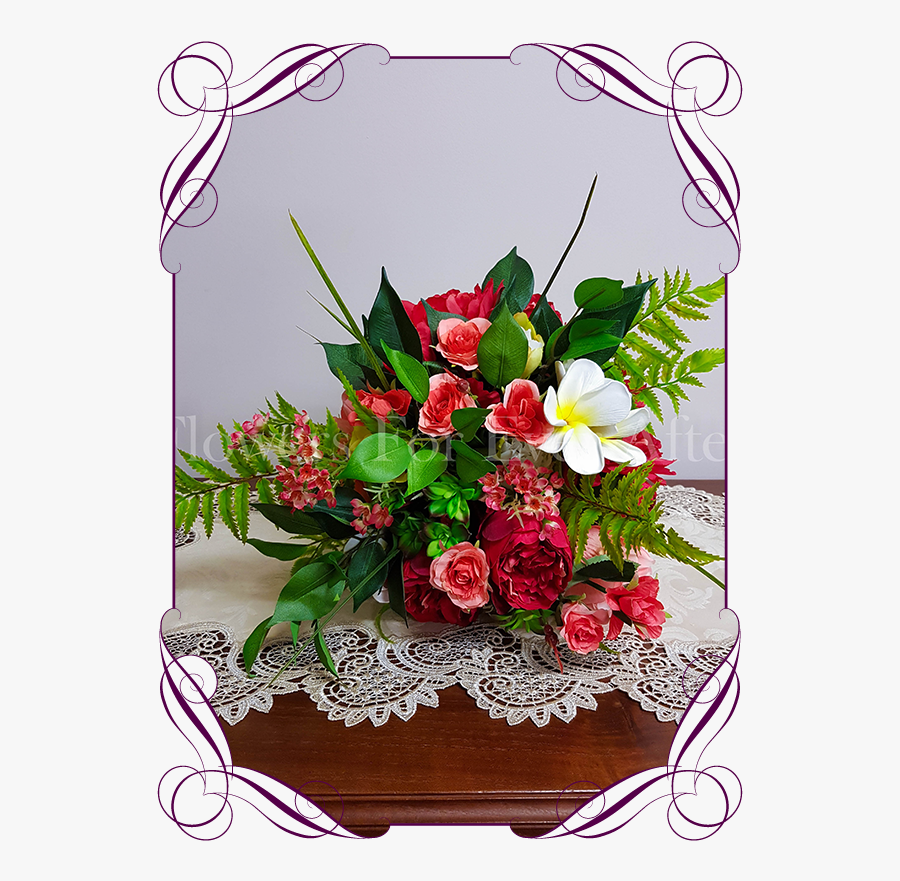 Vibrant Tropical Silk Artificial Bouquet In Red, Coral - Garden Roses, Transparent Clipart
