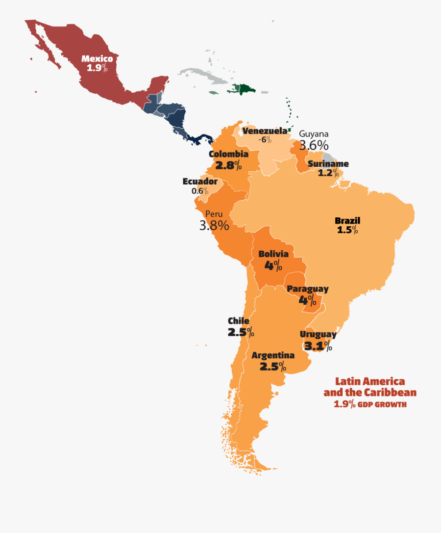 Latin America Map Png - Gdp Latin America 2018, Transparent Clipart